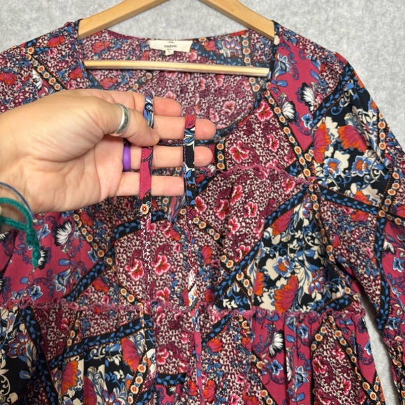 Entro Floral Tunic With Bell Sleeves Blouse Top-Red/Blue-Women Size Large - Picture 3 of 7